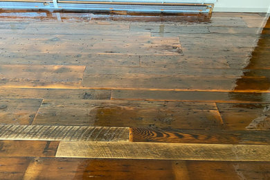 RECLAIMED BROWN BOARD/BARN WOOD FLOORING JUST INSTALLED AND FINISHED!