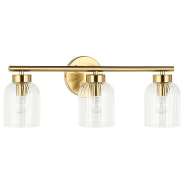 DAINOLITE VIE-213W-AGB 3 Light Vanity Aged Brass w/ Clear Ribbed Glass