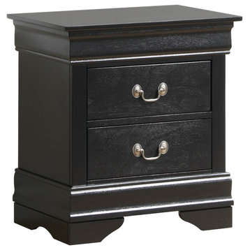 Louis Philippe 2-Drawer Black Nightstand, 24 in. H X 22 in. W X 16 in. D