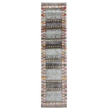 Oriental Rug Gabbeh Loribaft 11'7"x2'9" Hand Knotted Carpet