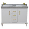 49" Double Vanity, White Finish With Gray Granite And Round Sink