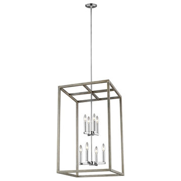 3.5W Eight Light Foyer-Washed Pine Finish-Incandescent Lamping Type