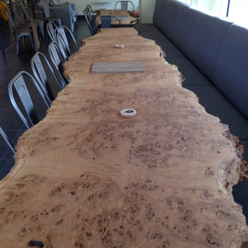 Pacific Oak Live Edge Slab Dining Table w/ Custom Metal Base
