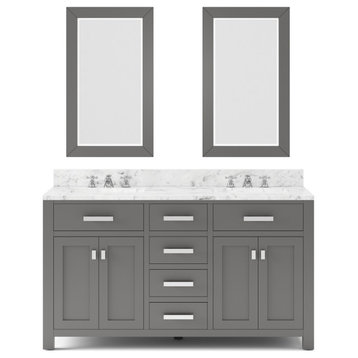 Madison Cashmere Gray Bathroom Vanity, Cashmere Gray, 60" Wide, Two Mirrors, Two