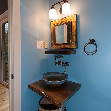 Upstairs Bathroom with walnut slab vanity