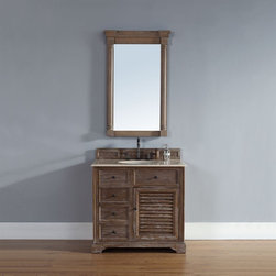 36 inch Bathroom Vanity in Driftwood Finish, Galala Beige Marble Top - Bathroom Vanities And Sink Consoles