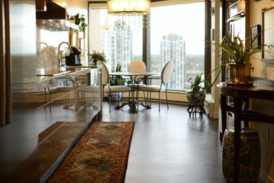 Example of a transitional dining room design in Calgary