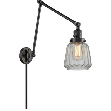 Chatham 1 Light Swing Arm or Wall Lamp, Matte Black, Clear Glass