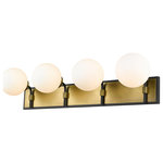 Z-Lite - Parsons Four Light Vanity, Matte Black / Olde Brass - Transform the look of your home with this gorgeous four-light vanity. It's crafted with a matte black and olde brass finish and opal shades that deliver a warm radiance. You'll love how it's a perfect fit for a master bathroom or powder room with its mix modern panache and old school lines.