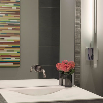 Modern Gray Mosaic Tile Bathroom with Wall Mounted Faucet