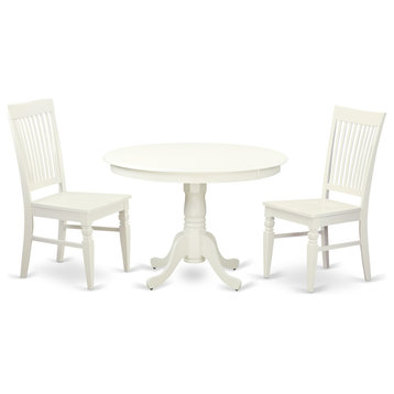 3 Pc Set, Round Dinette Table And 2 Leather Kitchen Chairs In White, White