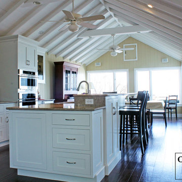 White Beach Kitchen with Double Tiered Island