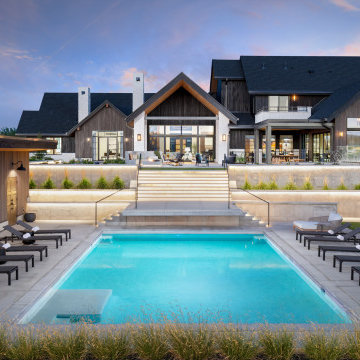 Luxury Custom Home Backyard Design with Pool, Hot Tub, Patio, Balconies, and Poo