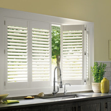 Contemporary White Kitchen Custom Window Shutters by Hunter Douglas
