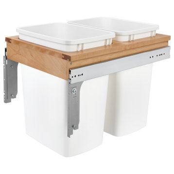 Wood Top Mount Pull Out Double Trash/Waste Containers, 16.5", 2 35 qt./8.75 gal