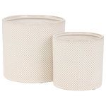Sagebrook Home - 2-Piece Ceramic Planter Set, White and Tan Spot - Looking for something polka dot themed? This ceramic two piece planter set is just for you! This set contains a tan color all around and has a round shape.  Provide the best gift to the friends and family.