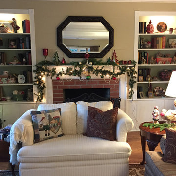 The living room is ready to deck the halls for the holidays