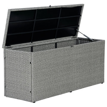 Nino 47.24" Modern Minimalist Outdoor Faux Wicker Deck, Patio Storage Box, Gray