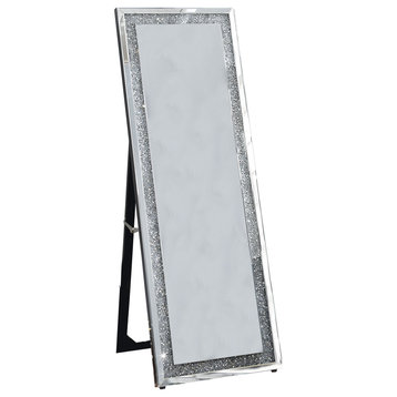 Benzara BM195973 Wooden Framed Floor Mirror with Fold Out Back Leg Support,Clear