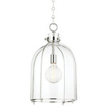 Hudson Valley Lighting - Eldridge 1-Light Pendant Dome Polished Nickel - Eldridge is a minimalist cage pendant with maximum style. Light pours through the glass shade and allows the lamp socket within to shine. Available in a conical and a dome shape with Aged Brass, Old Bronze or Polished Nickel finishes, these pendants suspend from gorgeously detailed hook and loop chains.