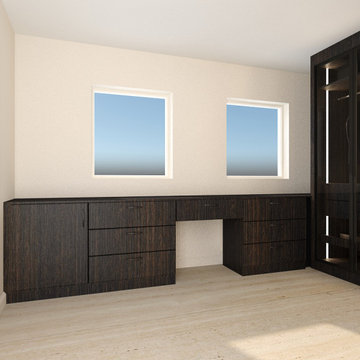 Small Walk-in Wardrobes with Bronze Mirror Doors Supplied by Inspired Elements