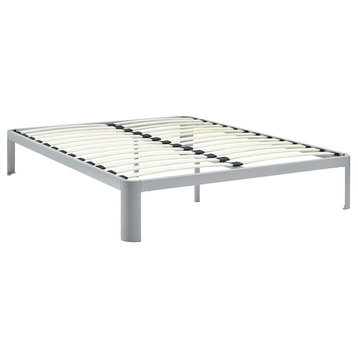 Modern Contemporary Urban Full Size Platform Bed Frame, Gray Gray, Metal Steel