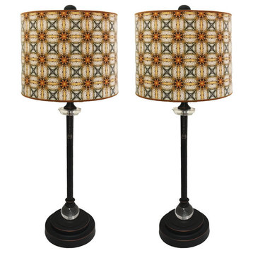 28" Crystal Lamp, Yellow/Gold Kaleidoscope Shade, Oil Rubbed Bronze, Set of 2