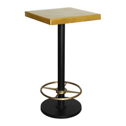 Bistro Brass or Copper Top Bar Table with Brass Footrest (Square) - Indoor Pub And Bistro Tables