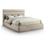 Meridian Furniture - Adam Upholstered Bed, Beige, King, Chenille Fabric - Revealing the silky, soft Adam beige chenille king bed, showcasing deep channel tufting and a contemporary design to add a touch of modern elegance to your bedroom. Its fully slatted construction eliminates the need for a box spring, while the option to add additional panels allows you to customize the headboard height. Crafted for both style and durability, it becomes the centerpiece of your bedroom, creating a sophisticated and inviting atmosphere.