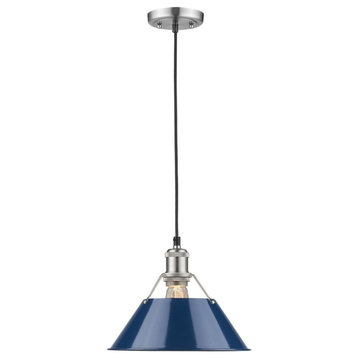 Golden Lighting Orwell 1-Light 10" Pendant, Navy Blue, Pewter