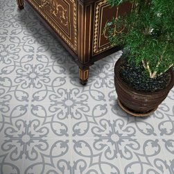 Moroccan Mosaic & Tile House - 8"x8" Agadir Handmade Cement Tile, Gray/White, Set of 12 - Wall And Floor Tile