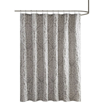 Madison Park Polyester Jacquard Shower Curtain With Silver Finish MP70-6875