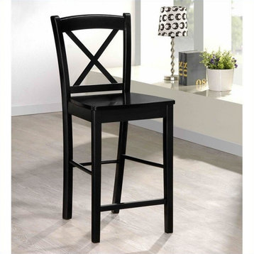 Linon X Back Wood Counter Stool 24" Seat Height in Black Painted Finish