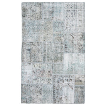 Turkish Patchwork Handmade Rug, Organic Overdye, Light Blue, 5'x8'
