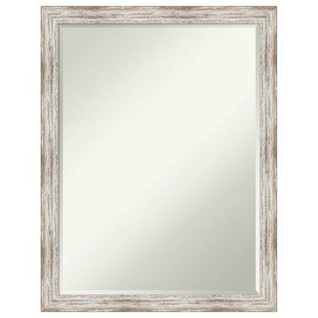 Distressed Cream Petite Bevel Wood Bathroom Wall Mirror - 20.5 x 26.5 in.
