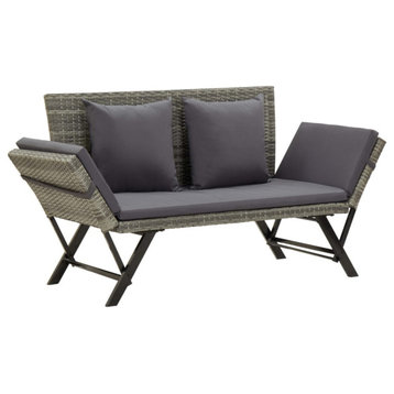 vidaXL Garden Bench With Cushions 69.3" Gray Poly Rattan