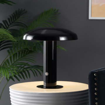 Suillius 11" Rechargeable/Cordless Iron Integrated Mushroom Table Lamp, Black