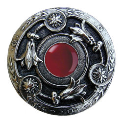 Inviting Home Inc. - Jeweled Lily Knob, Bright Nickel With Red Carnelian - Cabinet And Drawer Knobs
