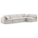 Meridian Furniture - Indulge Upholstered Modular L-Shaped Sectional, Cream, 5-Piece: 3 Armless Chair, 2 Corner Chair, Down Stuffed Linen Textured Fabric - Experience ultimate comfort and style with our cream linen textured fabric Indulge Sectional. The luxurious linen texture of the fabric will elevate the aesthetic of any room. This sofa provides ample space for you to relax while its modular build offers the option of unlimited configurations. Whether you're looking to add a stylish element to your living room or a comfortable seating option to your bedroom, this sofa is the perfect choice.
