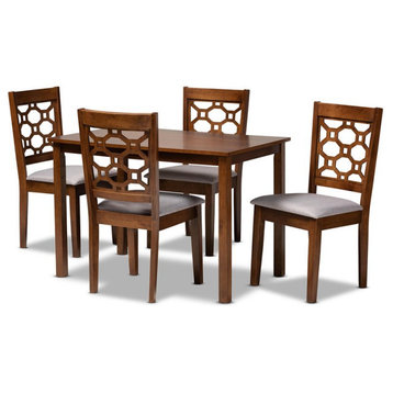 Baxton Studio Grey Upholstered and Walnut Brown Finished Wood 5-Piece Dining Set