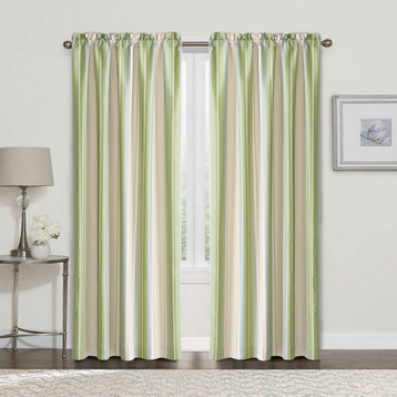 2-Piece Convent Garden Curtain Set, Green Stripe