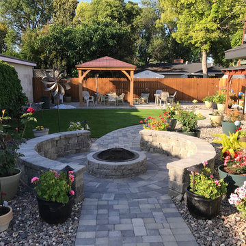 Fire Pit, Seat Wall, Pavers and Artificial Grass
