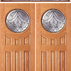 Pre-hung Front Mahogany 6 Panel Circle Modern Double Door Transom - Front Doors
