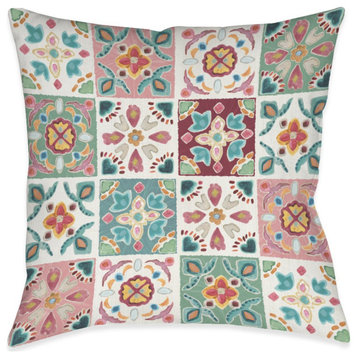 Bohemian Pink Tiles Outdoor Pillow, 18"x18"