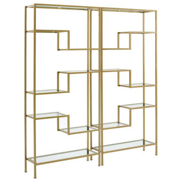 Crosley Furniture Sloane Art Deco Glass Metal Etagere in Gold (Set of 2)