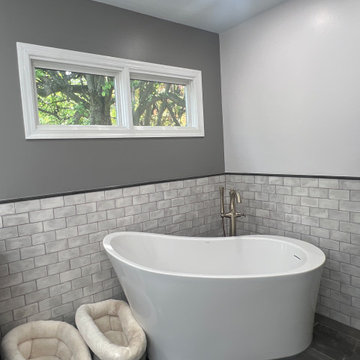 Bathroom Remodeling in Arlington with freestanding tub and double vanity