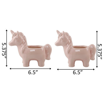 Set Of 2 Ceramic Unicorn Pot, Pink