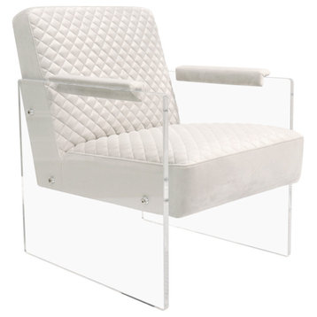 Pasargad Home Tribecca Collection Acrylic & Velvet Accent Chair, Ivory