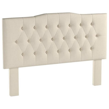 Contemporary King Headboard, Diamond Button Tufted Linen Upholstery, Off White
