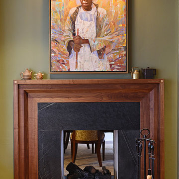 Tradd Street Renovation- Double-sided Firebox with Custom Inlaid Surround